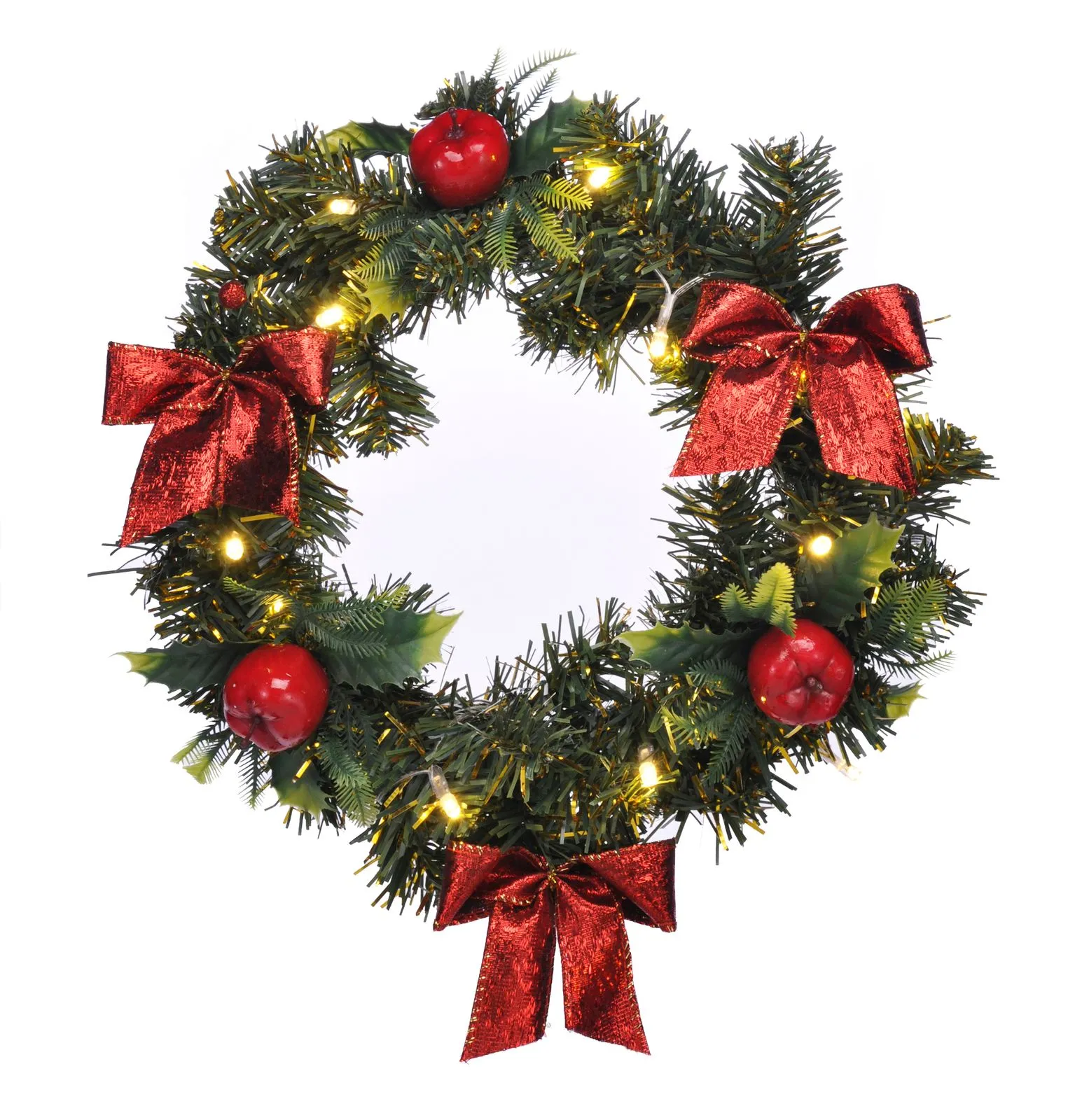 LED Türkranz Ø30 cm mit roten Schleifen Äpfeln 15 warmweißen LEDs
